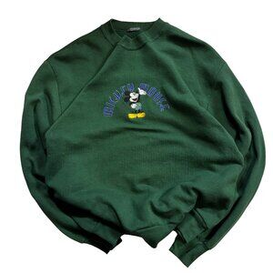 Vintage Mickey Mouse Embroidered Crewneck Sweatshirt – Forest Green
